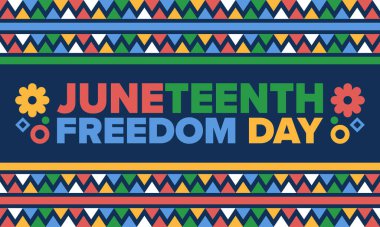 Haziran Bağımsızlık Günü 'nde. Özgürlük ya da Özgürlük Günü. Yıllık Amerikan bayramı, 19 Haziran 'da kutlandı. Afro-Amerikan tarihi ve mirası. Poster, tebrik kartı, afiş ve geçmiş. Vektör