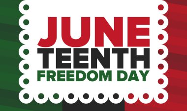 Haziran Bağımsızlık Günü 'nde. Özgürlük ya da Özgürlük Günü. Yıllık Amerikan bayramı, 19 Haziran 'da kutlandı. Afro-Amerikan tarihi ve mirası. Poster, tebrik kartı, afiş ve geçmiş. Vektör