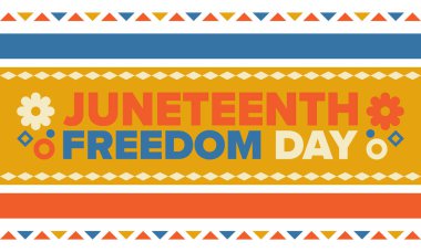 Haziran Bağımsızlık Günü 'nde. Özgürlük ya da Özgürlük Günü. Yıllık Amerikan bayramı, 19 Haziran 'da kutlandı. Afro-Amerikan tarihi ve mirası. Poster, tebrik kartı, afiş ve geçmiş. Vektör