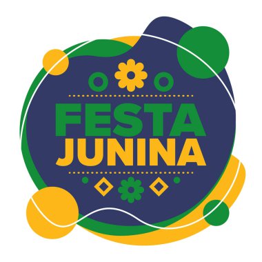 Brezilya 'daki Festa Junina. Brezilya festivali. İyi tatiller. Brezilya bayrağı. Karnaval ve geçit töreni. Yaz eğlencesi partisi. Vektör illüstrasyonu