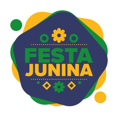 Brezilya 'daki Festa Junina. Brezilya festivali. İyi tatiller. Brezilya bayrağı. Karnaval ve geçit töreni. Yaz eğlencesi partisi. Vektör illüstrasyonu