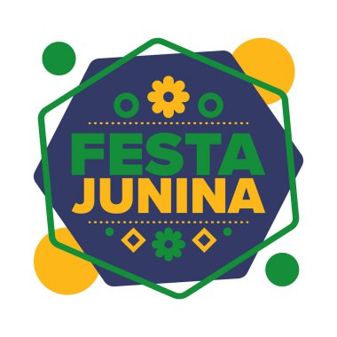 Brezilya 'daki Festa Junina. Brezilya festivali. İyi tatiller. Brezilya bayrağı. Karnaval ve geçit töreni. Yaz eğlencesi partisi. Vektör illüstrasyonu