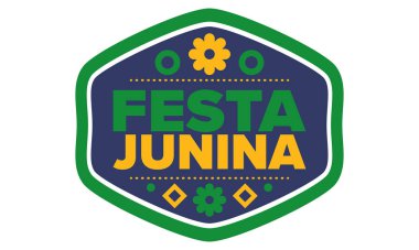 Brezilya 'daki Festa Junina. Brezilya festivali. İyi tatiller. Brezilya bayrağı. Karnaval ve geçit töreni. Yaz eğlencesi partisi. Vektör illüstrasyonu