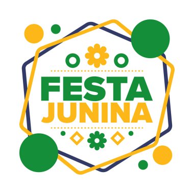 Brezilya 'daki Festa Junina. Brezilya festivali. İyi tatiller. Brezilya bayrağı. Karnaval ve geçit töreni. Yaz eğlencesi partisi. Vektör illüstrasyonu