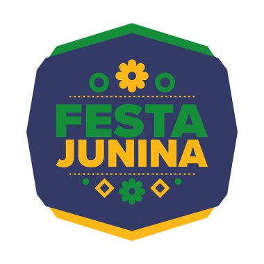 Brezilya 'daki Festa Junina. Brezilya festivali. İyi tatiller. Brezilya bayrağı. Karnaval ve geçit töreni. Yaz eğlencesi partisi. Vektör illüstrasyonu