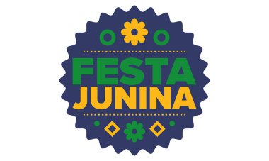 Brezilya 'daki Festa Junina. Brezilya festivali. İyi tatiller. Brezilya bayrağı. Karnaval ve geçit töreni. Yaz eğlencesi partisi. Vektör illüstrasyonu