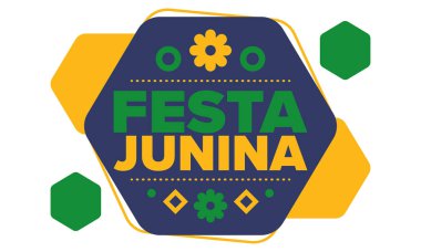 Brezilya 'daki Festa Junina. Brezilya festivali. İyi tatiller. Brezilya bayrağı. Karnaval ve geçit töreni. Yaz eğlencesi partisi. Vektör illüstrasyonu