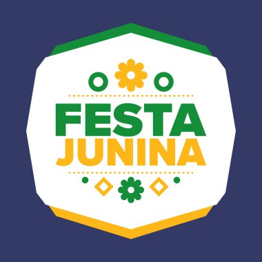 Brezilya 'daki Festa Junina. Brezilya festivali. İyi tatiller. Brezilya bayrağı. Karnaval ve geçit töreni. Yaz eğlencesi partisi. Vektör illüstrasyonu