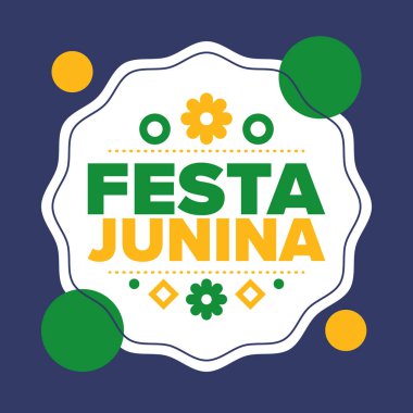 Brezilya 'daki Festa Junina. Brezilya festivali. İyi tatiller. Brezilya bayrağı. Karnaval ve geçit töreni. Yaz eğlencesi partisi. Vektör illüstrasyonu