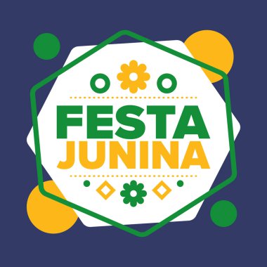 Brezilya 'daki Festa Junina. Brezilya festivali. İyi tatiller. Brezilya bayrağı. Karnaval ve geçit töreni. Yaz eğlencesi partisi. Vektör illüstrasyonu
