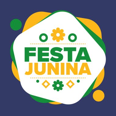 Brezilya 'daki Festa Junina. Brezilya festivali. İyi tatiller. Brezilya bayrağı. Karnaval ve geçit töreni. Yaz eğlencesi partisi. Vektör illüstrasyonu
