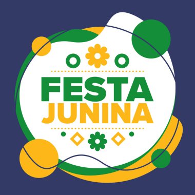Brezilya 'daki Festa Junina. Brezilya festivali. İyi tatiller. Brezilya bayrağı. Karnaval ve geçit töreni. Yaz eğlencesi partisi. Vektör illüstrasyonu