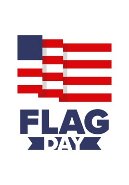 ABD 'de Ulusal Bayrak Günü. ABD 'de yıllık 14 Haziran tatili kutlandı. Amerikan bayrağıyla vatansever tarzı tasarım. Poster, tebrik kartı, afiş ve geçmiş. Vektör illüstrasyonu