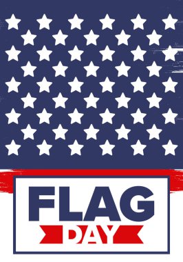ABD 'de Ulusal Bayrak Günü. ABD 'de yıllık 14 Haziran tatili kutlandı. Amerikan bayrağıyla vatansever tarzı tasarım. Poster, tebrik kartı, afiş ve geçmiş. Vektör illüstrasyonu