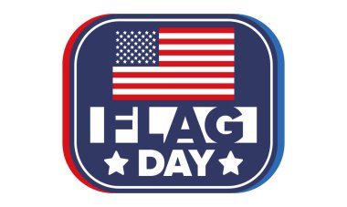 ABD 'de Ulusal Bayrak Günü. ABD 'de yıllık 14 Haziran tatili kutlandı. Amerikan bayrağıyla vatansever tarzı tasarım. Poster, tebrik kartı, afiş ve geçmiş. Vektör illüstrasyonu