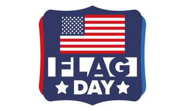 ABD 'de Ulusal Bayrak Günü. ABD 'de yıllık 14 Haziran tatili kutlandı. Amerikan bayrağıyla vatansever tarzı tasarım. Poster, tebrik kartı, afiş ve geçmiş. Vektör illüstrasyonu