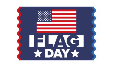 ABD 'de Ulusal Bayrak Günü. ABD 'de yıllık 14 Haziran tatili kutlandı. Amerikan bayrağıyla vatansever tarzı tasarım. Poster, tebrik kartı, afiş ve geçmiş. Vektör illüstrasyonu