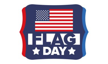 ABD 'de Ulusal Bayrak Günü. ABD 'de yıllık 14 Haziran tatili kutlandı. Amerikan bayrağıyla vatansever tarzı tasarım. Poster, tebrik kartı, afiş ve geçmiş. Vektör illüstrasyonu