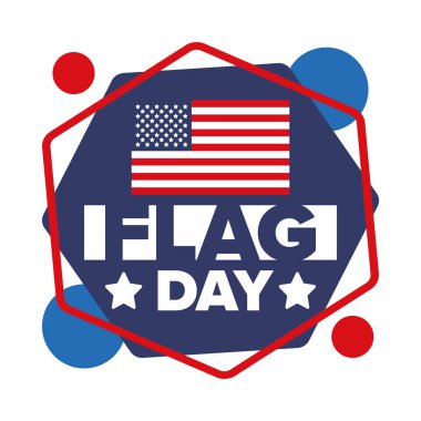 ABD 'de Ulusal Bayrak Günü. ABD 'de yıllık 14 Haziran tatili kutlandı. Amerikan bayrağıyla vatansever tarzı tasarım. Poster, tebrik kartı, afiş ve geçmiş. Vektör illüstrasyonu