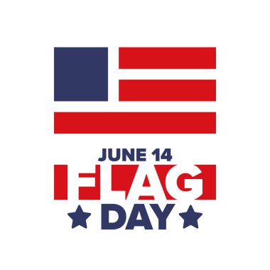 ABD 'de Ulusal Bayrak Günü. ABD 'de yıllık 14 Haziran tatili kutlandı. Amerikan bayrağıyla vatansever tarzı tasarım. Poster, tebrik kartı, afiş ve geçmiş. Vektör illüstrasyonu