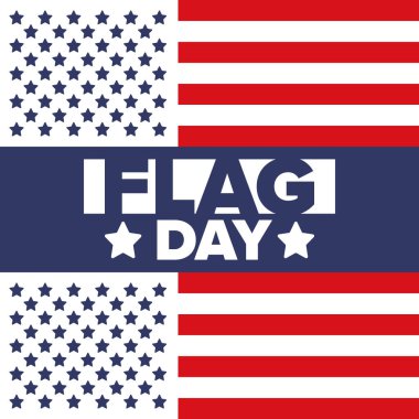 ABD 'de Ulusal Bayrak Günü. ABD 'de yıllık 14 Haziran tatili kutlandı. Amerikan bayrağıyla vatansever tarzı tasarım. Poster, tebrik kartı, afiş ve geçmiş. Vektör illüstrasyonu