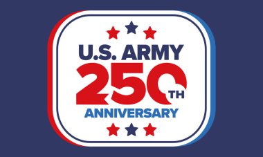Amerikan Ordusu 'nun 250. yaş günü. Yıldönümü. Haziran 'da Birleşik Devletler Ordusu Günü. Amerikan askeri bayramı. Amerikan bayrağı. Vatansever tasarım. Vektör İllüstrasyonu
