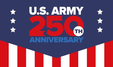 Amerikan Ordusu 'nun 250. yaş günü. Yıldönümü. Haziran 'da Birleşik Devletler Ordusu Günü. Amerikan askeri bayramı. Amerikan bayrağı. Vatansever tasarım. Vektör İllüstrasyonu