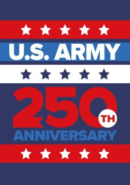 Amerikan Ordusu 'nun 250. yaş günü. Yıldönümü. Haziran 'da Birleşik Devletler Ordusu Günü. Amerikan askeri bayramı. Amerikan bayrağı. Vatansever tasarım. Vektör İllüstrasyonu