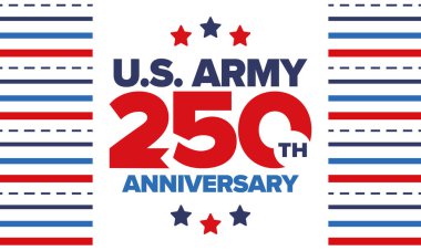 Amerikan Ordusu 'nun 250. yaş günü. Yıldönümü. Haziran 'da Birleşik Devletler Ordusu Günü. Amerikan askeri bayramı. Amerikan bayrağı. Vatansever tasarım. Vektör İllüstrasyonu