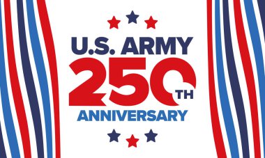 Amerikan Ordusu 'nun 250. yaş günü. Yıldönümü. Haziran 'da Birleşik Devletler Ordusu Günü. Amerikan askeri bayramı. Amerikan bayrağı. Vatansever tasarım. Vektör İllüstrasyonu