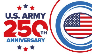 Amerikan Ordusu 'nun 250. yaş günü. Yıldönümü. Haziran 'da Birleşik Devletler Ordusu Günü. Amerikan askeri bayramı. Amerikan bayrağı. Vatansever tasarım. Vektör İllüstrasyonu