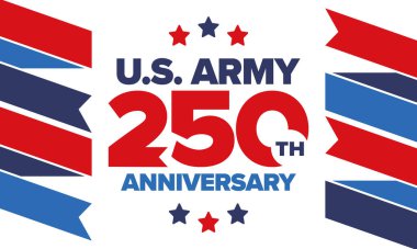 Amerikan Ordusu 'nun 250. yaş günü. Yıldönümü. Haziran 'da Birleşik Devletler Ordusu Günü. Amerikan askeri bayramı. Amerikan bayrağı. Vatansever tasarım. Vektör İllüstrasyonu