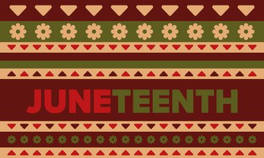 Haziran Bağımsızlık Günü 'nde. Özgürlük ya da Özgürlük Günü. Yıllık Amerikan bayramı, 19 Haziran 'da kutlandı. Afro-Amerikan tarihi ve mirası. Poster, tebrik kartı, afiş ve geçmiş. Vektör