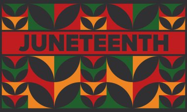 Haziran Bağımsızlık Günü 'nde. Özgürlük ya da Özgürlük Günü. Yıllık Amerikan bayramı, 19 Haziran 'da kutlandı. Afro-Amerikan tarihi ve mirası. Poster, tebrik kartı, afiş ve geçmiş. Vektör