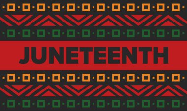 Haziran Bağımsızlık Günü 'nde. Özgürlük ya da Özgürlük Günü. Yıllık Amerikan bayramı, 19 Haziran 'da kutlandı. Afro-Amerikan tarihi ve mirası. Poster, tebrik kartı, afiş ve geçmiş. Vektör