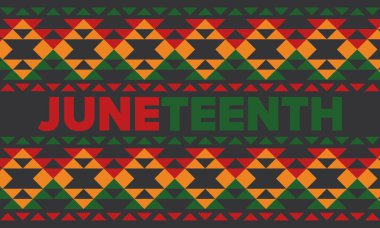 Haziran Bağımsızlık Günü 'nde. Özgürlük ya da Özgürlük Günü. Yıllık Amerikan bayramı, 19 Haziran 'da kutlandı. Afro-Amerikan tarihi ve mirası. Poster, tebrik kartı, afiş ve geçmiş. Vektör