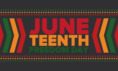 Haziran Bağımsızlık Günü 'nde. Özgürlük ya da Özgürlük Günü. Yıllık Amerikan bayramı, 19 Haziran 'da kutlandı. Afro-Amerikan tarihi ve mirası. Poster, tebrik kartı, afiş ve geçmiş. Vektör