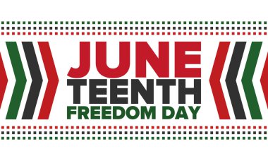 Haziran Bağımsızlık Günü 'nde. Özgürlük ya da Özgürlük Günü. Yıllık Amerikan bayramı, 19 Haziran 'da kutlandı. Afro-Amerikan tarihi ve mirası. Poster, tebrik kartı, afiş ve geçmiş. Vektör