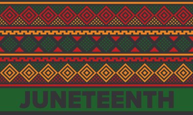 Haziran Bağımsızlık Günü 'nde. Özgürlük ya da Özgürlük Günü. Yıllık Amerikan bayramı, 19 Haziran 'da kutlandı. Afro-Amerikan tarihi ve mirası. Poster, tebrik kartı, afiş ve geçmiş. Vektör