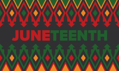 Haziran Bağımsızlık Günü 'nde. Özgürlük ya da Özgürlük Günü. Yıllık Amerikan bayramı, 19 Haziran 'da kutlandı. Afro-Amerikan tarihi ve mirası. Poster, tebrik kartı, afiş ve geçmiş. Vektör