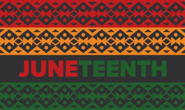 Haziran Bağımsızlık Günü 'nde. Özgürlük ya da Özgürlük Günü. Yıllık Amerikan bayramı, 19 Haziran 'da kutlandı. Afro-Amerikan tarihi ve mirası. Poster, tebrik kartı, afiş ve geçmiş. Vektör