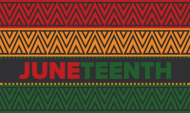 Haziran Bağımsızlık Günü 'nde. Özgürlük ya da Özgürlük Günü. Yıllık Amerikan bayramı, 19 Haziran 'da kutlandı. Afro-Amerikan tarihi ve mirası. Poster, tebrik kartı, afiş ve geçmiş. Vektör