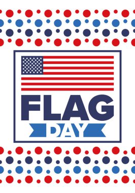ABD 'de Ulusal Bayrak Günü. ABD 'de yıllık 14 Haziran tatili kutlandı. Amerikan bayrağıyla vatansever tarzı tasarım. Poster, tebrik kartı, afiş ve geçmiş. Vektör illüstrasyonu