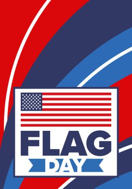 ABD 'de Ulusal Bayrak Günü. ABD 'de yıllık 14 Haziran tatili kutlandı. Amerikan bayrağıyla vatansever tarzı tasarım. Poster, tebrik kartı, afiş ve geçmiş. Vektör illüstrasyonu