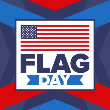 ABD 'de Ulusal Bayrak Günü. ABD 'de yıllık 14 Haziran tatili kutlandı. Amerikan bayrağıyla vatansever tarzı tasarım. Poster, tebrik kartı, afiş ve geçmiş. Vektör illüstrasyonu