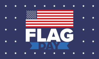 ABD 'de Ulusal Bayrak Günü. ABD 'de yıllık 14 Haziran tatili kutlandı. Amerikan bayrağıyla vatansever tarzı tasarım. Poster, tebrik kartı, afiş ve geçmiş. Vektör illüstrasyonu