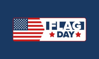 ABD 'de Ulusal Bayrak Günü. ABD 'de yıllık 14 Haziran tatili kutlandı. Amerikan bayrağıyla vatansever tarzı tasarım. Poster, tebrik kartı, afiş ve geçmiş. Vektör illüstrasyonu