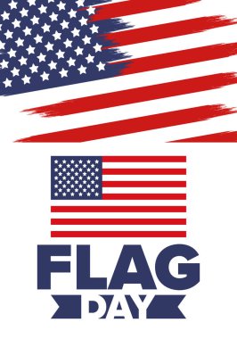 ABD 'de Ulusal Bayrak Günü. ABD 'de yıllık 14 Haziran tatili kutlandı. Amerikan bayrağıyla vatansever tarzı tasarım. Poster, tebrik kartı, afiş ve geçmiş. Vektör illüstrasyonu