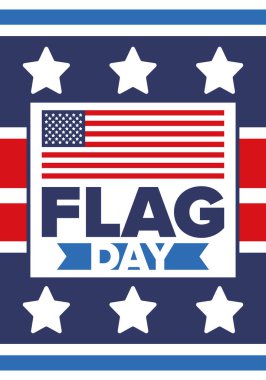 ABD 'de Ulusal Bayrak Günü. ABD 'de yıllık 14 Haziran tatili kutlandı. Amerikan bayrağıyla vatansever tarzı tasarım. Poster, tebrik kartı, afiş ve geçmiş. Vektör illüstrasyonu