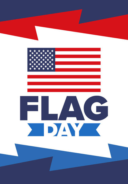 День Государственного флага США. Праздник отмечается ежегодно 14 июня в США. Патриотический дизайн с американским флагом. Плакат, открытка, баннер и фон. Векторная иллюстрация